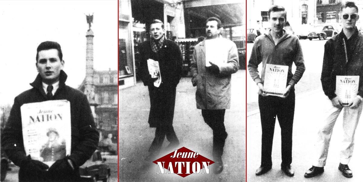Jeune nation "premières époque" était présent partout en France, grâce à l’action efficace de nombreux militants. Ventes à la criée du journal à Paris, Marseille et Alger (de gauche à droite).
