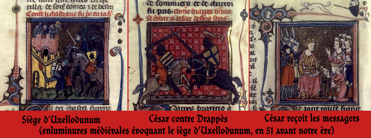 Enluminures médiévales évoquant le siège d'Uxellodunum.
