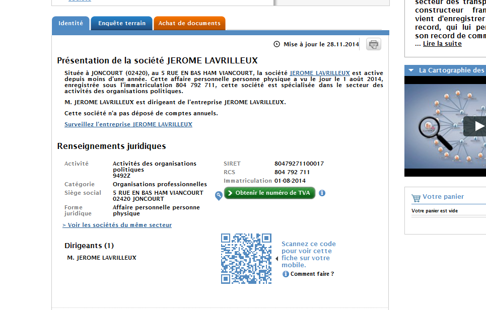 La société Jérôme Lavrilleux (source : societe.com)