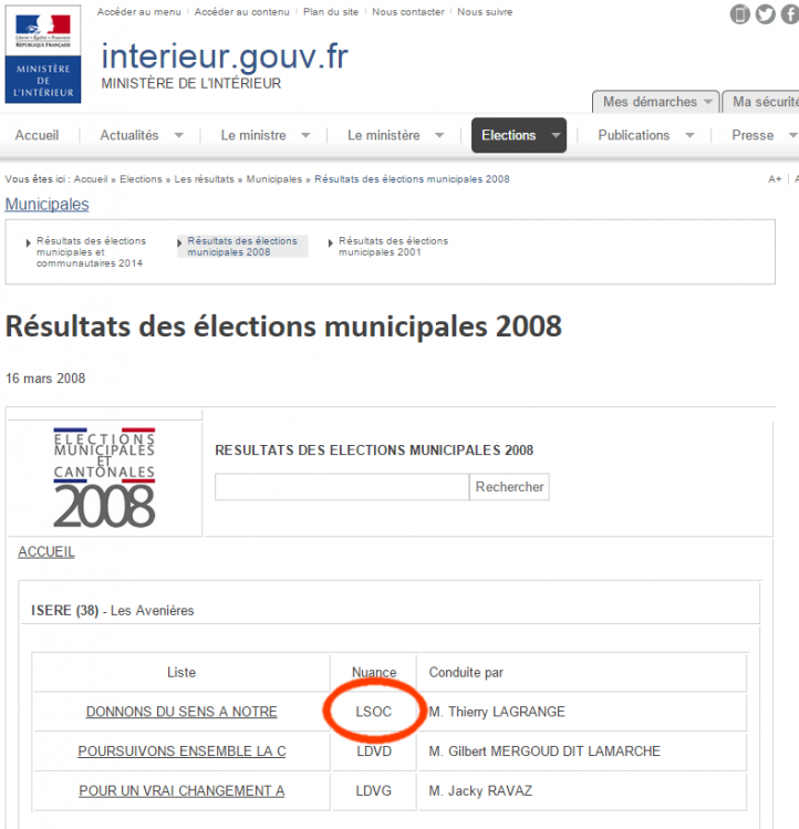La liste de Romain Farina est étiquetée "LSOC", liste socialiste sur le site du ministère de l'Intérieur.