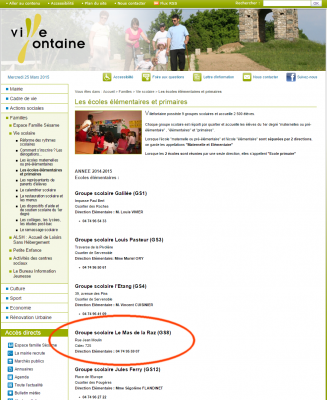 Copie d'écran du site de la ville de Villefontaine  : le nom de Romain Farina a été supprimé, avant même la suspension du pédocriminel.