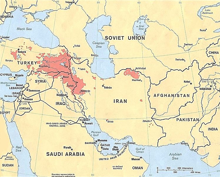 Régions peuplées par des Kurdes en 1986