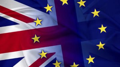 Waving United Kingdom and European Union Flag